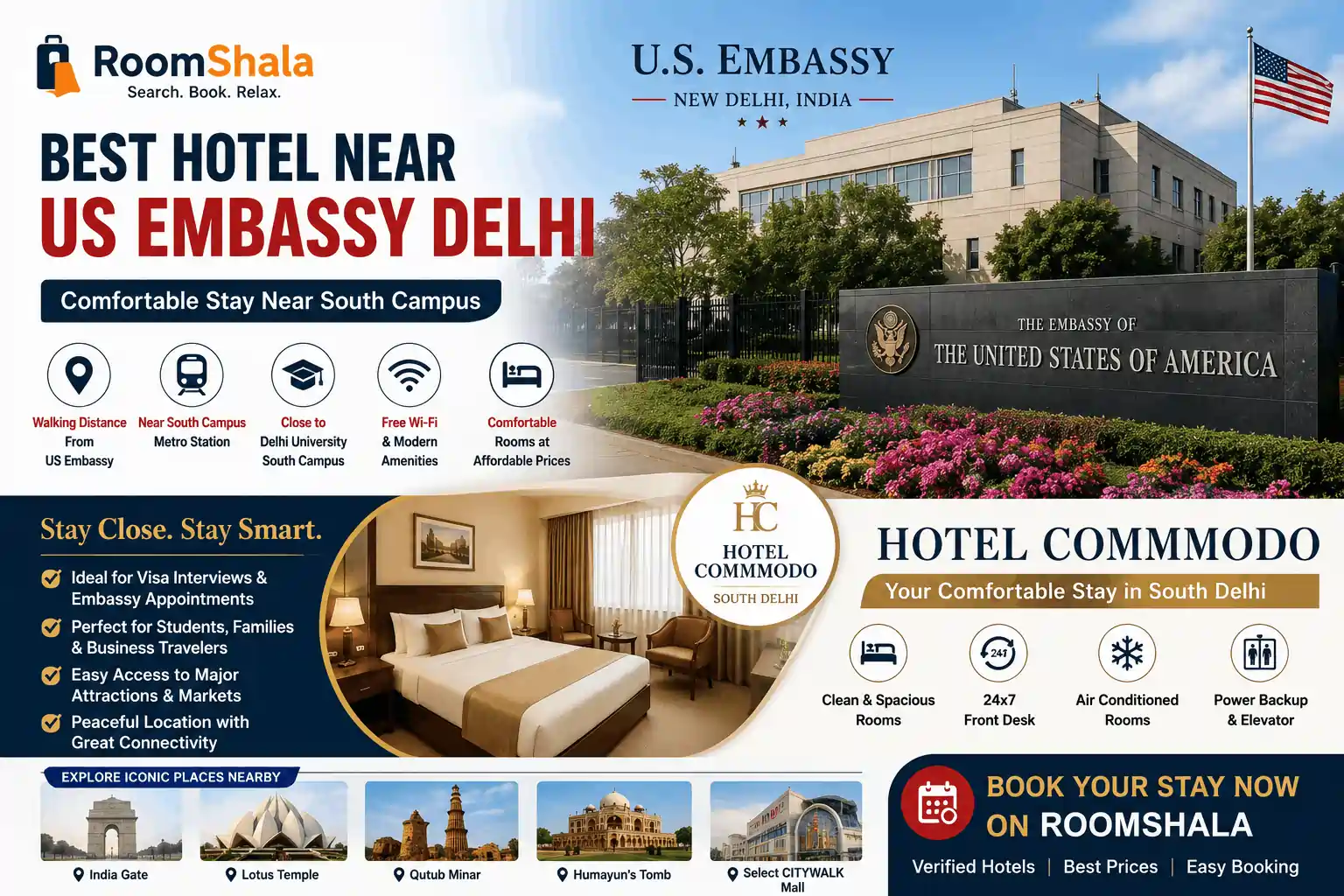 Hotel Near Delhi University South Campus & US Embassy Delhi | Stay at Hotel Commodo